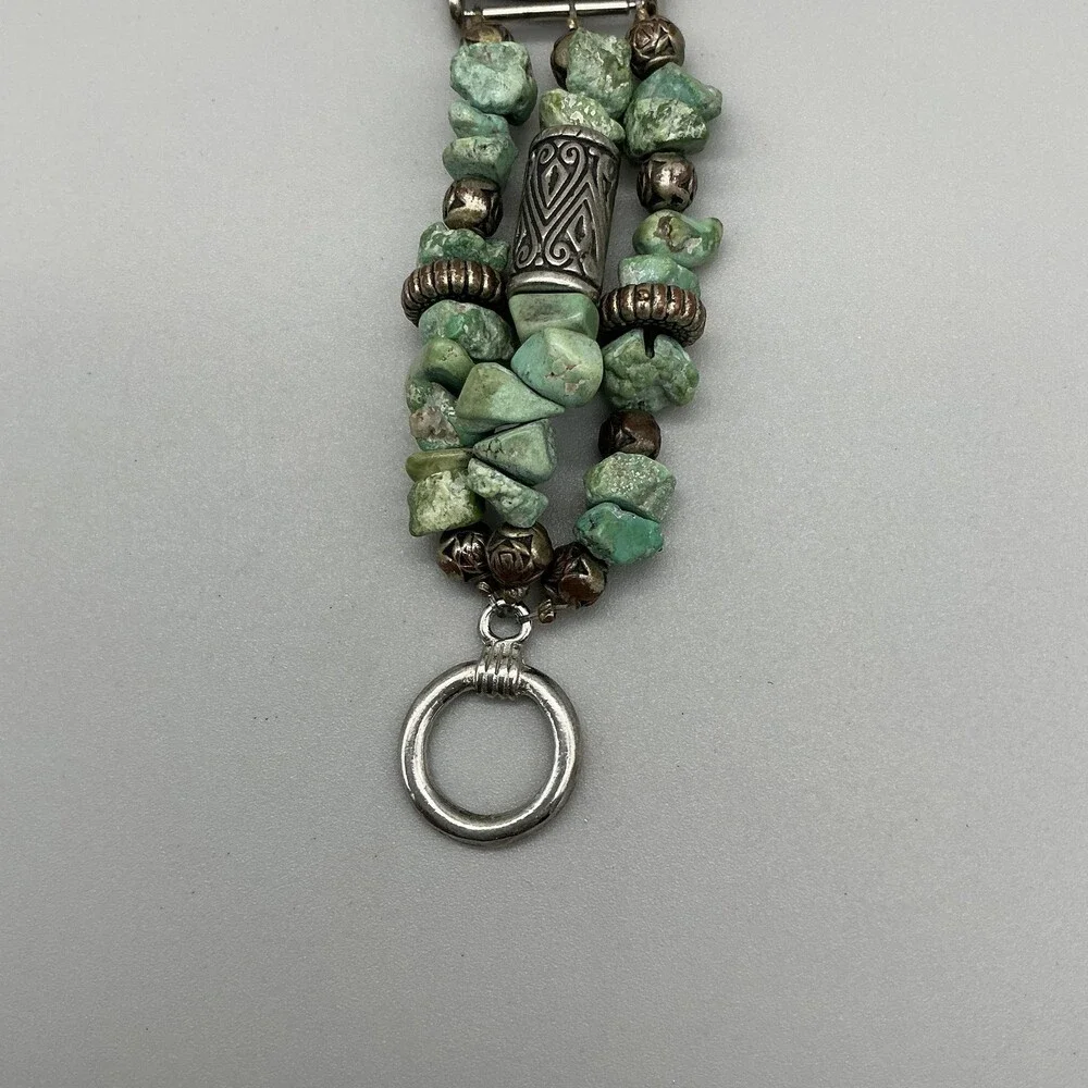 Galaxy Womens Watch 32mm Silver Tone Green Stone Beaded New Battery 7.25